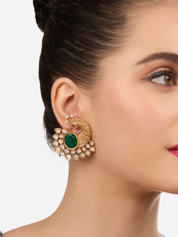 Zaveri Pearls - Green Pink Stones Embellished Peacock Inspired Studs Earring