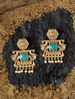 Zaveri Pearls - Turquoise Stone Embellished Peacock Inspired Drop Earring
