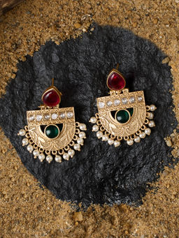 Zaveri Pearls - Rani Pink and Green Stones Embellished Ethnic Drop Earring