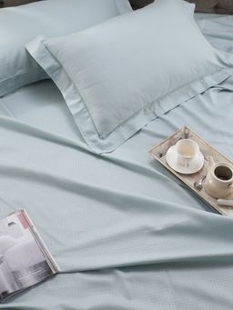 Maspar - Colorart Astrid Self Jacquard 200 Tc Cotton Misty Blue King Bed Sheet With 2 Pillow Covers