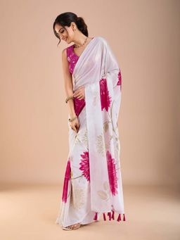 Akhilam - Womens Georgette Pink Printed Saree with Unstitched Blouse