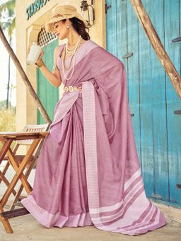 Akhilam - Womens Cotton Blend Mauve Woven Design Saree with Unstitched Blouse