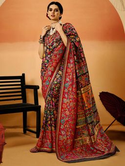 Akhilam - Womens Cotton Silk Black Woven Design Saree with Unstitched Blouse