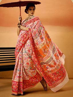 Akhilam - Womens Cotton Silk Pink Woven Design Saree with Unstitched Blouse