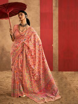 Akhilam - Womens Cotton Silk Peach Woven Design Saree with Unstitched Blouse