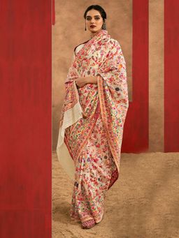 Akhilam - Womens Cotton Silk Cream Woven Design Saree with Unstitched Blouse