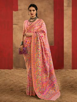 Akhilam - Womens Cotton Silk Pink Woven Design Saree with Unstitched Blouse