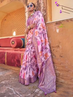 Akhilam - Womens Silk Blend Pink Printed Saree with Unstitched Blouse