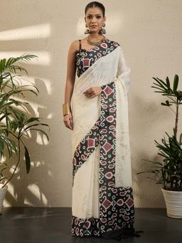 Akhilam - Womens Georgette Black Printed Saree with Unstitched Blouse