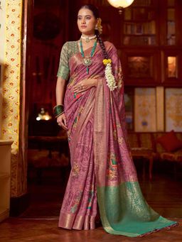Akhilam - Womens Polycotton Mauve Digital Print Saree with Unstitched Blouse