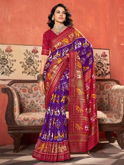 Akhilam - Womens Tussar Silk Purple Woven Design Saree with Unstitched Blouse