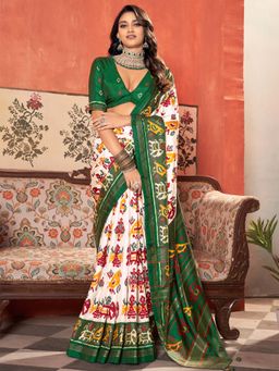 Akhilam - Womens Tussar Silk White Woven Design Saree with Unstitched Blouse