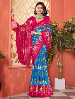 Akhilam - Womens Tussar Silk Light Blue Woven Design Saree with Unstitched Blouse