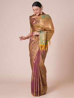 Akhilam - Womens Pure Silk Purple Woven Design Saree with Unstitched Blouse
