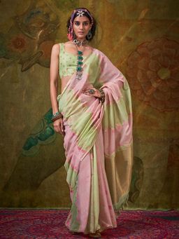 Akhilam - Womens Cotton Silk Light Green Woven Design Saree with Unstitched Blouse