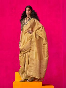 Akhilam - Womens Tissue Gold Woven Design Saree with Unstitched Blouse