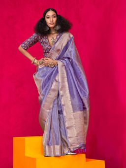 Akhilam - Womens Tissue Lavender Woven Design Saree with Unstitched Blouse