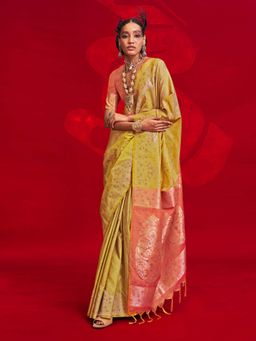Akhilam - Womens Tussar Silk Woven Design Saree with Unstitched Blouse