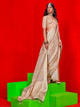 Akhilam - Womens Viscose Beige Saree with Unstitched Blouse