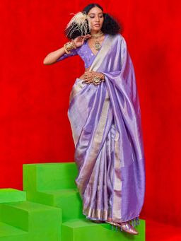 Akhilam - Womens Viscose Purple Saree with Unstitched Blouse