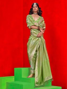Akhilam - Womens Viscose Light Green Saree with Unstitched Blouse