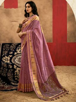 Akhilam - Womens Tussar Silk Mauve Woven Design Saree with Unstitched Blouse