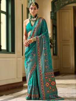 Akhilam - Womens Silk Blend Light Blue Woven Design Saree with Unstitched Blouse