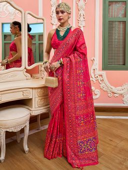 Akhilam - Womens Silk Blend Pink Woven Design Saree with Unstitched Blouse