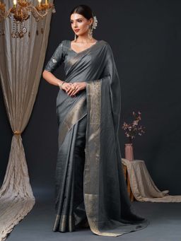 Akhilam - Womens Viscose Grey Woven Design Saree with Unstitched Blouse