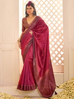 Akhilam - Womens Tussar Silk Burgundy Woven Design Saree with Unstitched Blouse
