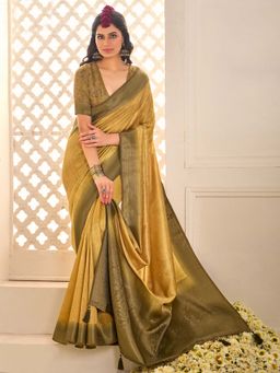 Akhilam - Womens Tussar Silk Gold Woven Design Saree with Unstitched Blouse