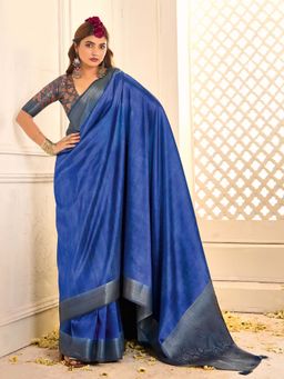 Akhilam - Womens Tussar Silk Blue Woven Design Saree with Unstitched Blouse