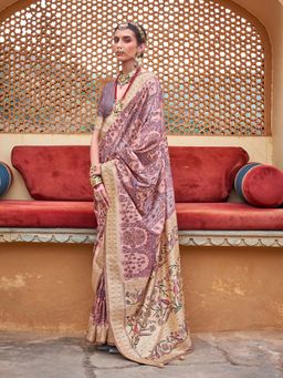 Akhilam - Womens Silk Blend Mauve Woven Design Saree with Unstitched Blouse