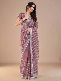Akhilam - Womens Silk Blend Burgundy Embroidered Saree with Unstitched Blouse