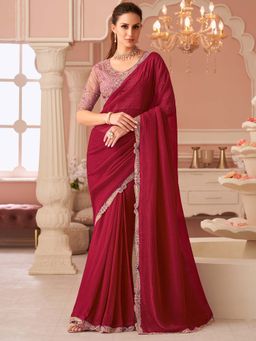 Akhilam - Womens Georgette Mauve Embellished Saree with Unstitched Blouse