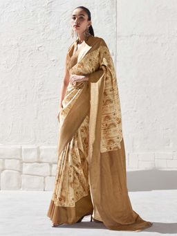 Akhilam - Womens Silk Blend Camel Brown Woven Design Saree with Unstitched Blouse