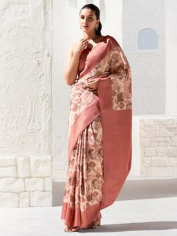 Akhilam - Womens Silk Blend Rust Woven Design Saree with Unstitched Blouse