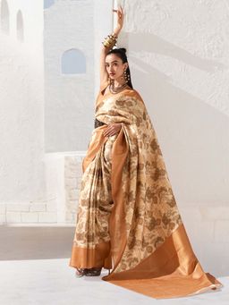 Akhilam - Womens Silk Blend Beige Woven Design Saree with Unstitched Blouse