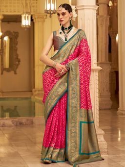 Akhilam - Womens Silk Blend Pink Woven Design Saree with Unstitched Blouse