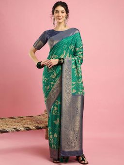 Akhilam - Womens Eri Silk Green Woven Design Saree with Unstitched Blouse