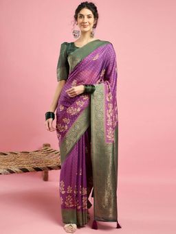 Akhilam - Womens Eri Silk Magenta Woven Design Saree with Unstitched Blouse