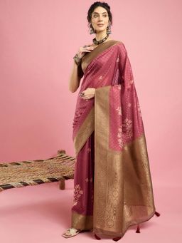 Akhilam - Womens Eri Silk Pink Woven Design Saree with Unstitched Blouse