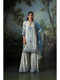 THREE-THREE - Blue Aira Kurta with Palazzo and Dupatta