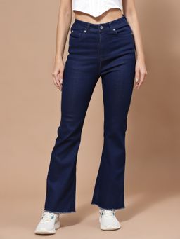KASSUALLY - Women Dark Solid High Rise Bell Bottom Jeans