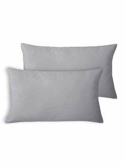 Encasa Homes - Velvet Grey Color Cushion Cover (12x20 inches) (Pack of 2)