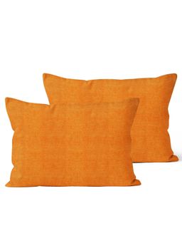 Encasa Homes - Chenille - Solid Orange Color Cushion Cover (12x20inches) Pack of 2