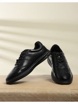 Monte Carlo - Mens Black Solid Lace Up Genuine Leather Casual Sneakers