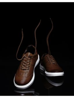 Monte Carlo - Mens Brown Solid Lace Up Genuine Leather Casual Sneakers