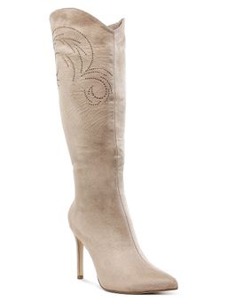 London Rag - Rhinestone Patterned Calf Beige Casual Boots