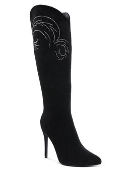 London Rag - Rhinestone Patterned Calf Black Casual Boots